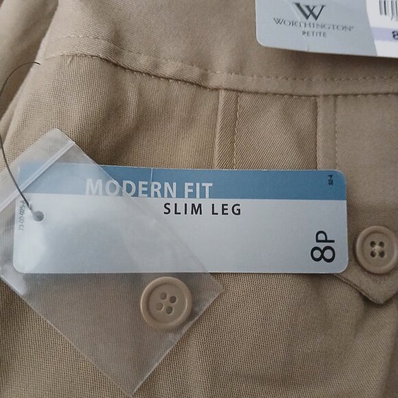 NWT Worthington Pants Size 8 Petite Heritage Khaki Modern Fit Slim Leg Mid Rise - Picture 7 of 10
